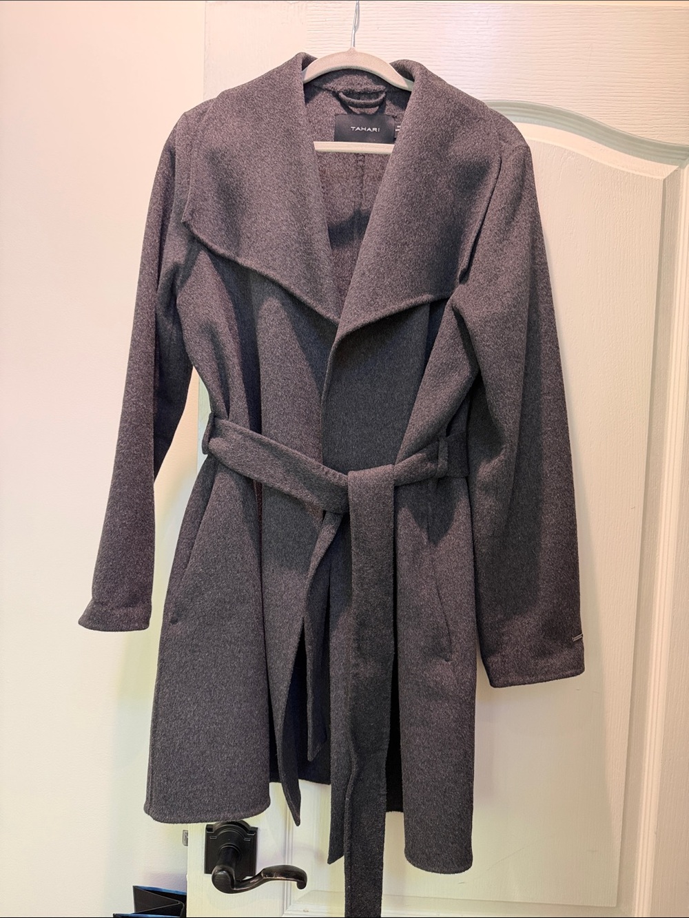 Tahari Women's Charcoal Gray Belted Wrap Trench Coat